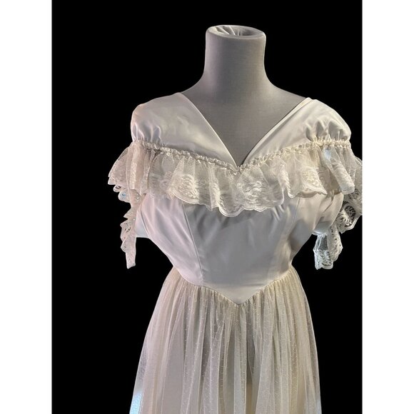 Lace Dress Boho Cottage Core Prairie renaissance fairy Bell sleeve S 1970s - Picture 2 of 12